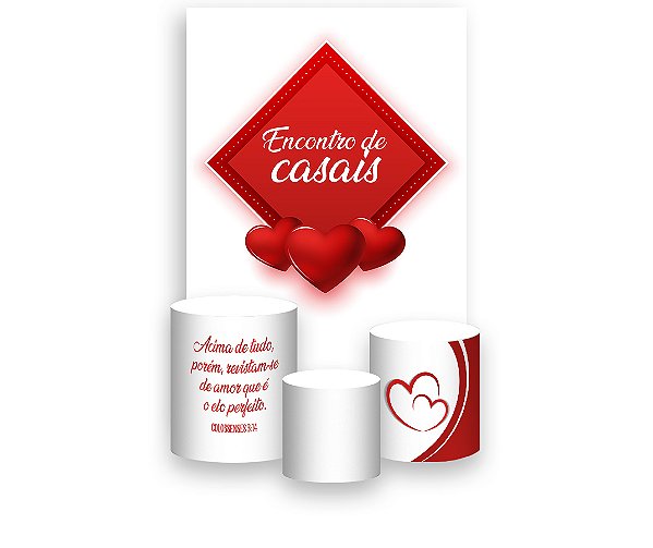 Painel De Festa Vertical 1,50 x 2,20 + Trio De Capas Cilindro - Encontro de Casais Vermelho 065