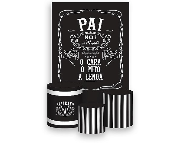 Painel De Festa Vertical 1,50 x 2,20 + Trio De Capas Cilindro - Dia dos Pais Preto e Branco 080