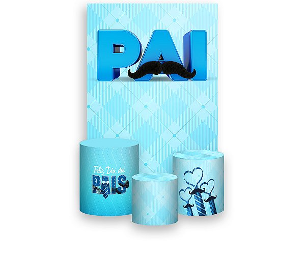 Painel De Festa Vertical 1,50 x 2,20 + Trio De Capas Cilindro - Dia dos Pais Xadrez Azul 085