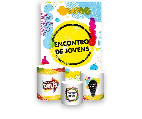 Painel De Festa Vertical 1,50 x 2,20 + Trio De Capas Cilindro - Encontro de Jovens Cristãos Pop 002