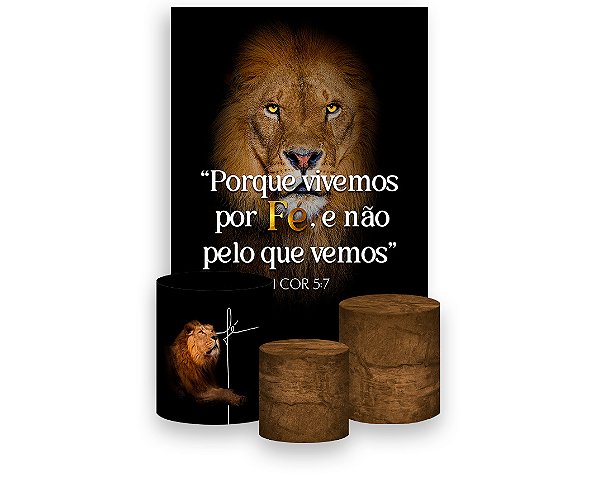Painel De Festa Vertical 1,50 x 2,20 + Trio De Capas Cilindro - Leão Fé Religioso 004