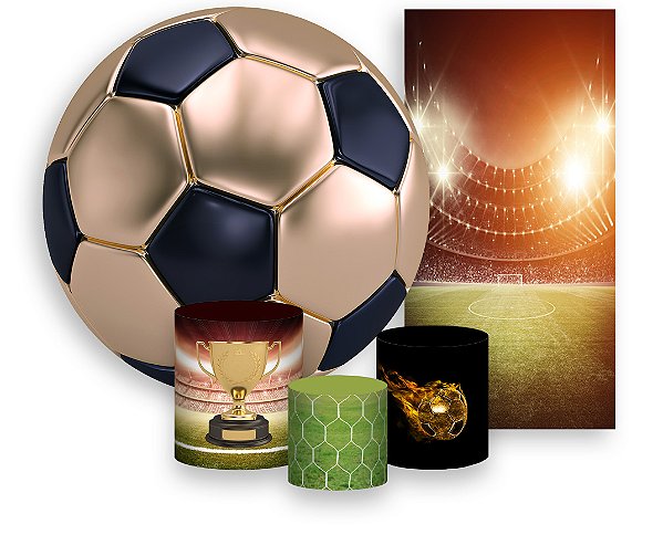 Painel De Festa + Trio De Capas Cilindro + Faixa Veste Fácil - Bola de Futebol de Ouro 007