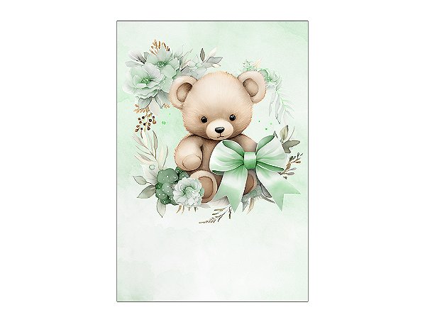 Painel De Festa Vertical 1,50 x 2,20 - Ursinho Verde com Flores e Laço 100
