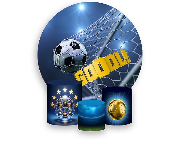 Painel De Festa Redondo 1,50 x 1,50 + Trio De Capas Cilindro - Futebol Bola na Rede Azul 018