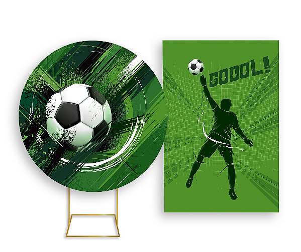 Painel De Festa Redondo 1,50x1,50 + Vertical 1,50x2,20 - Futebol  Verde com Bola 010