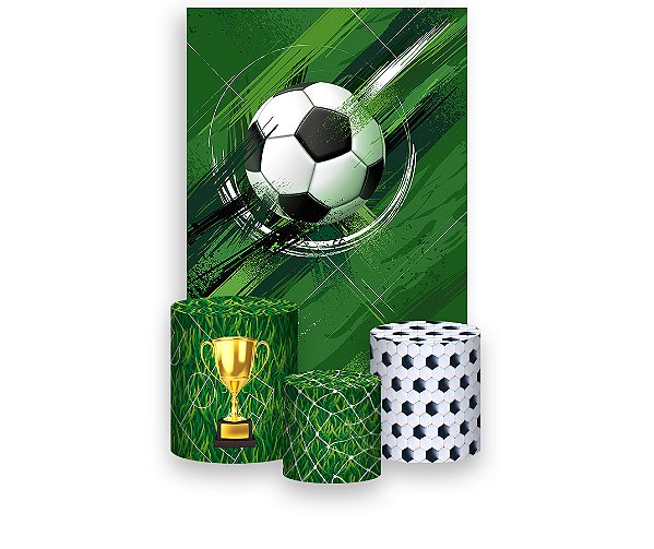 Painel De Festa Vertical 1,50 x 2,20 + Trio De Capas Cilindro - Futebol Verde com Bola 017