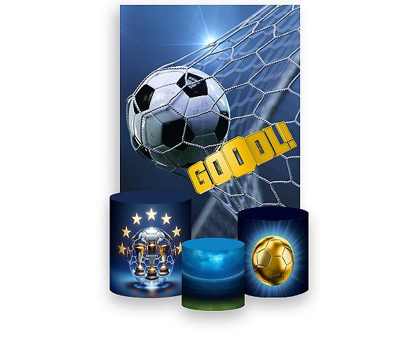 Painel De Festa Vertical 1,50 x 2,20 + Trio De Capas Cilindro - Futebol Bola na Rede 019