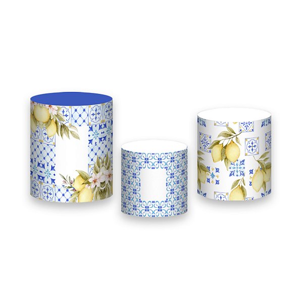 Trio De Capas De Cilindro - Azulejo Mediterrâneo com Limões Sicilianos 066