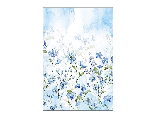 Painel De Festa Vertical 1,50 x 2,20 - Jardim com Floral Azul Aquarelado 066