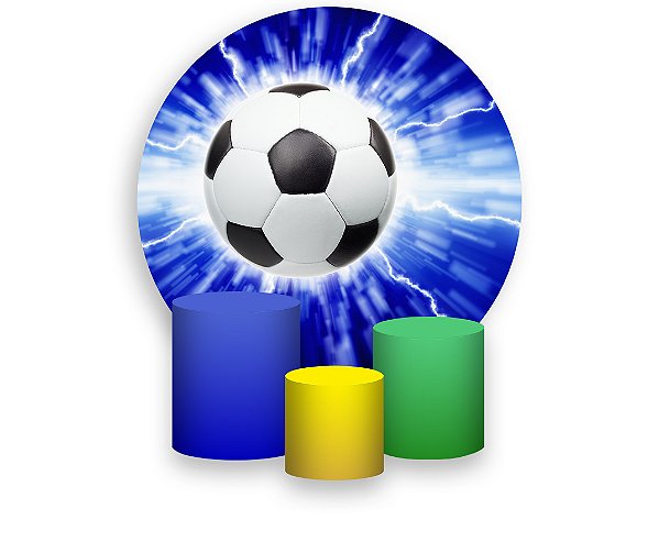 Painel De Festa Redondo 1,50 x 1,50 + Trio De Capas Cilindro - Bola de Futebol Azul com Raios 019