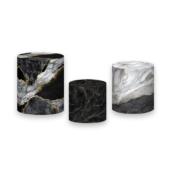 Trio De Capas De Cilindro - Efeito Mármore Cinza com Preto 089