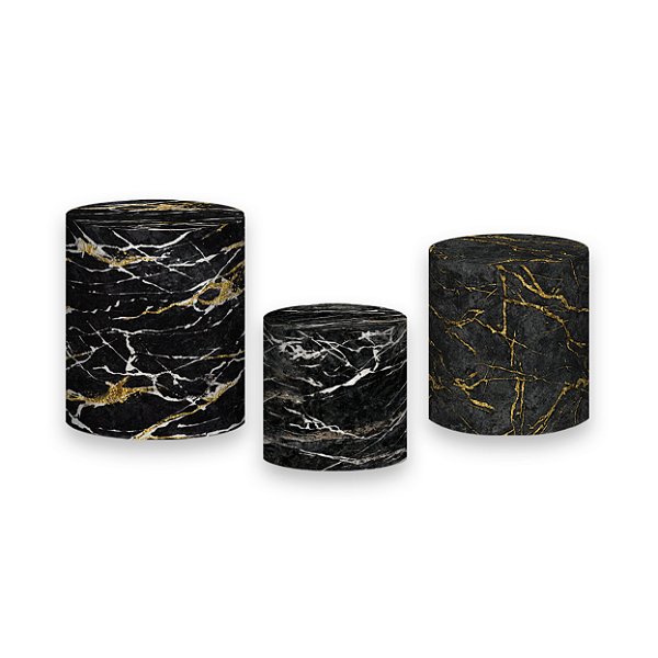 Trio De Capas De Cilindro - Efeito Mármore Preto com Dourado 090