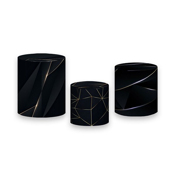 Trio De Capas De Cilindro - Geométrico Preto com Linhas Douradas 029