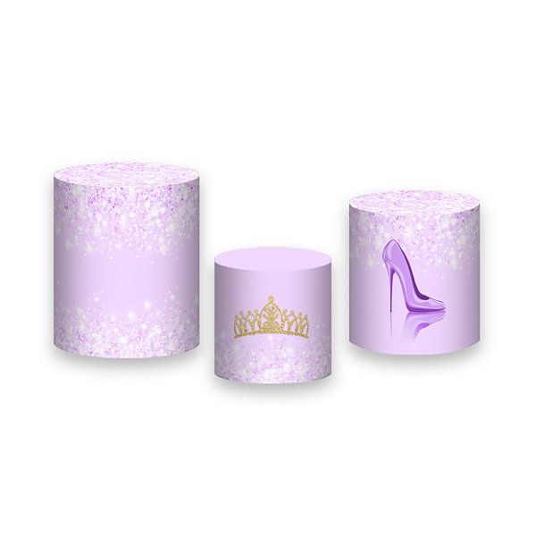 Trio De Capas De Cilindro - Princesa 15 Anos Lilás com Efeito Glitter 025