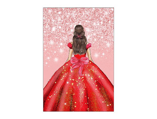 Painel De Festa Vertical 1,50 x 2,20 - Princesa Vermelho Efeito Glitter 208