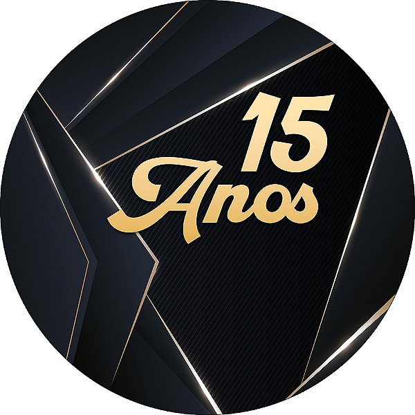 Painel De Festa Redondo 1,50x1,50 - 15 Anos Preto com Dourado 311