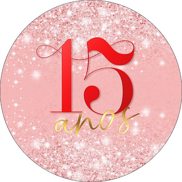 Painel De Festa Redondo 1,50x1,50 - 15 Anos Vermelho Efeito Glitter 316