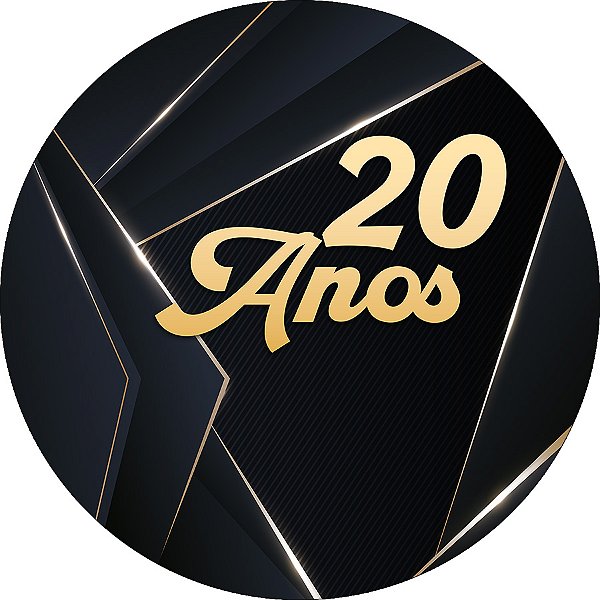 Painel De Festa Redondo 1,50x1,50 - 20 Anos Preto com Dourado 324