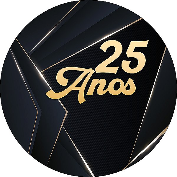 Painel De Festa Redondo 1,50x1,50 - 25 Anos Preto com Dourado 325