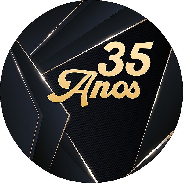 Painel De Festa Redondo 1,50x1,50 - 35 Anos Preto com Dourado 327