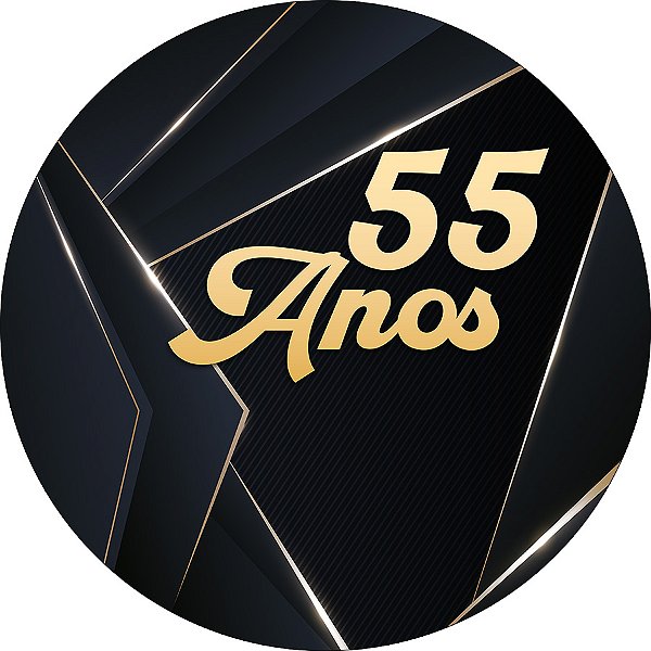Painel De Festa Redondo 1,50x1,50 - 55 Anos Preto com Dourado 331