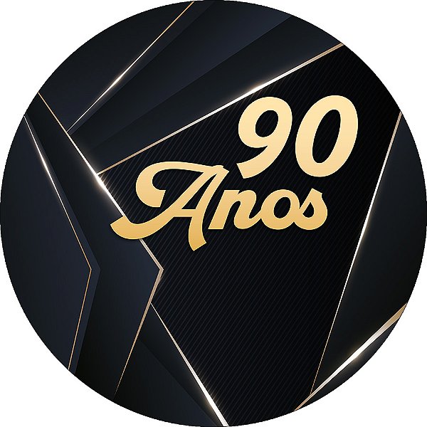 Painel De Festa Redondo 1,50x1,50 - 90 Anos Preto com Dourado 338