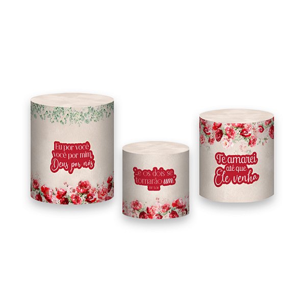 Trio De Capas De Cilindro - Eu Amo Você & Deus Vermelho e Rosa 013