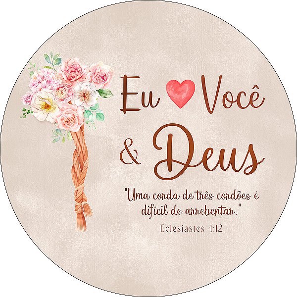 Painel De Festa Redondo 1,50x1,50 - Eu Amo Você & Deus Rosa e Branco 035