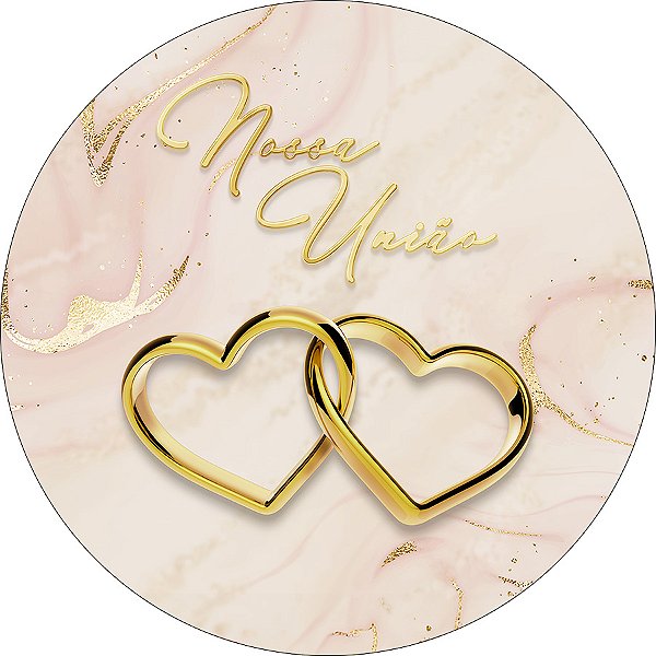 Painel De Festa Redondo 1,50x1,50 - Nossa União Dourado e Bege 038