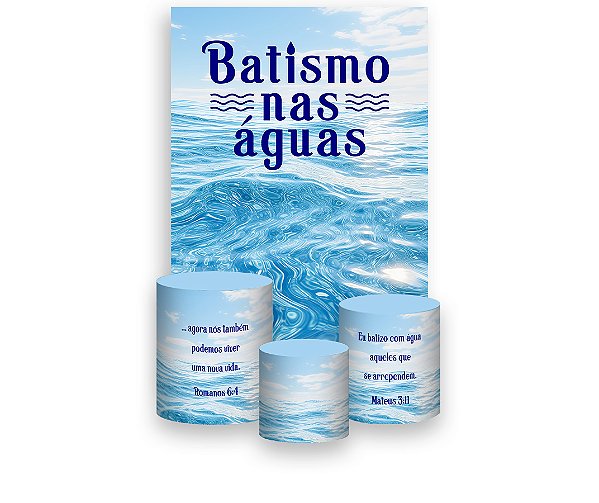 Painel De Festa Vertical 1,50 x 2,20 + Trio De Capas Cilindro - Batismo nas águas Azul 046