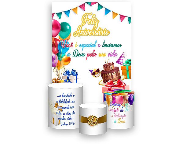 Painel De Festa Vertical 1,50 x 2,20 + Trio De Capas Cilindro - Aniversáriante Cristão Você é Especial 234