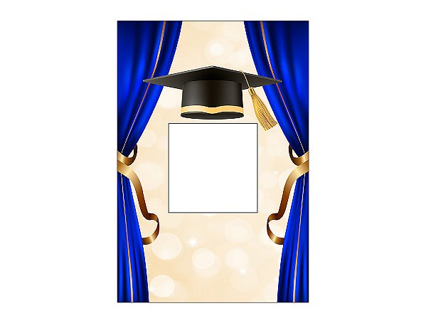 Painel De Festa Vertical Interativo 1,50x2,20 - Formatura Capelo Cortina Azul 031