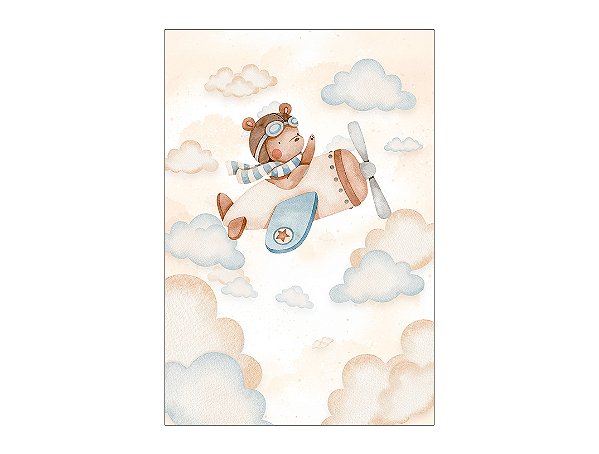 Painel De Festa Vertical 1,50 x 2,20 - Chá de Bebê Urso Aviador Aquarela 101