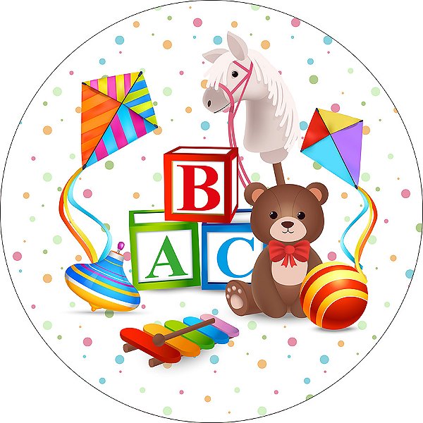 Painel De Festa Redondo 1,50x1,50 - Brinquedos de Infância 025