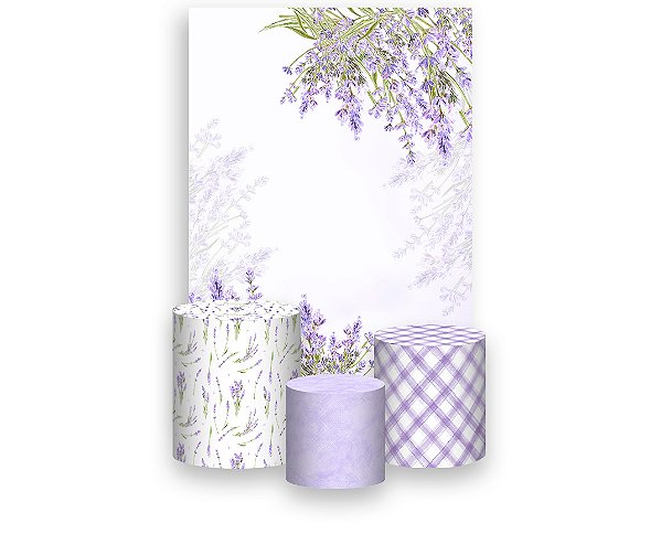 Painel De Festa Vertical 1,50 x 2,20 + Trio De Capas Cilindro - Flores de Lavanda Suave 111