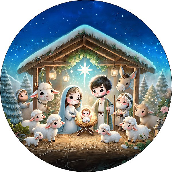 Painel De Festa Redondo 1,50x1,50 - Natal Cristão Cute 042
