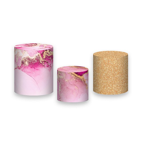 Trio De Capas De Cilindro - Efeito Marmorizado pink e Dourado 072