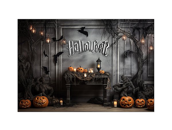 Fundo Fotográfico 2,20 x 1,50 - Cenário Halloween Abóboras e Morcegos 076