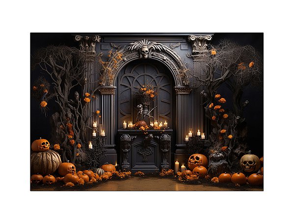 Fundo Fotográfico 2,20 x 1,50 - Halloween Assombrado Abóboras e Caveiras 074