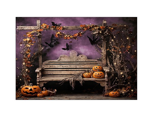 Fundo Fotográfico 2,20 x 1,50 - Cenário Halloween Banco com Abóboras 069