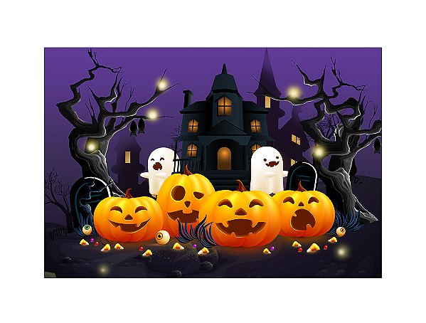 Fundo Fotográfico 2,20 x 1,50 - Halloween Cemitério de Abóboras 050