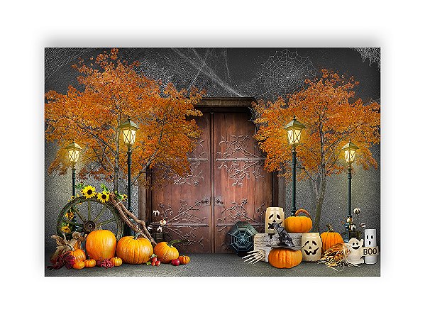 Fundo Fotográfico 2,20 x 1,50 - Halloween Rústico Portão Efeito Madeira 056
