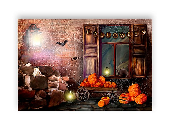 Fundo Fotográfico 2,20 x 1,50 - Halloween Abóboras e Teias de Aranha 045
