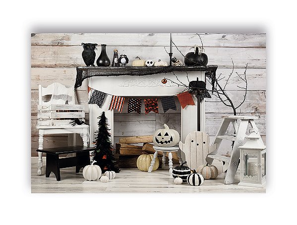 Fundo Fotográfico 2,20 x 1,50 - Cenário de Halloween Efeito Madeira Branca 019