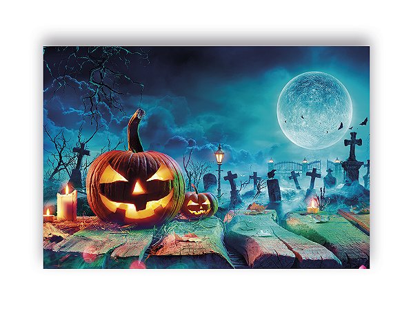 Fundo Fotográfico 2,20 x 1,50 - Halloween Cemitério de Abóboras 040