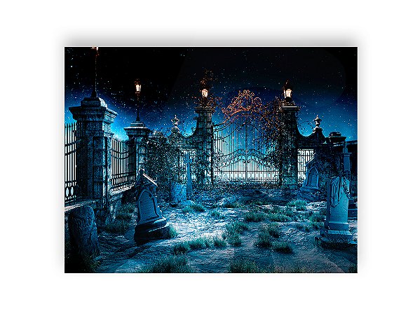 Fundo Fotográfico 1,55 x 1,20 -  Halloween Cemitério de Noite 020