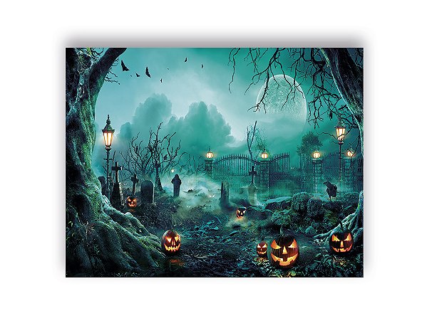 Fundo Fotográfico 1,55 x 1,20 - Halloween Cemitério de Abóboras 010