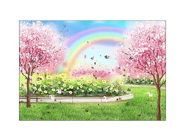Fundo Fotográfico 2,20 x 1,50 - Jardim Flores e Arco-íris 011