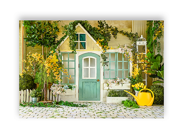 Fundo Fotográfico 2,20 x 1,50 - Cenário Jardim Casa Amarela 029