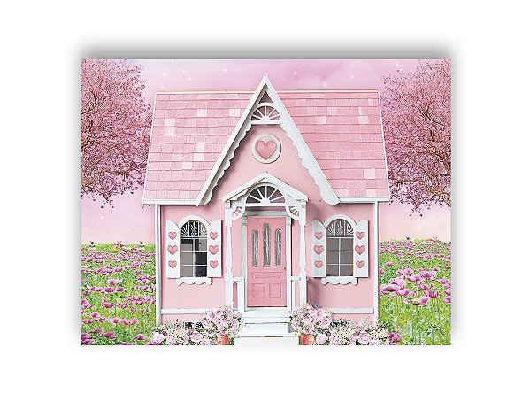 Fundo Fotográfico 1,55 x 1,20 - Jardim Encantado Casinha Rosa 013